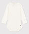 Babies' Long-Sleeved Cotton Bodysuit With Ruff Collar MARSHMALLOW white