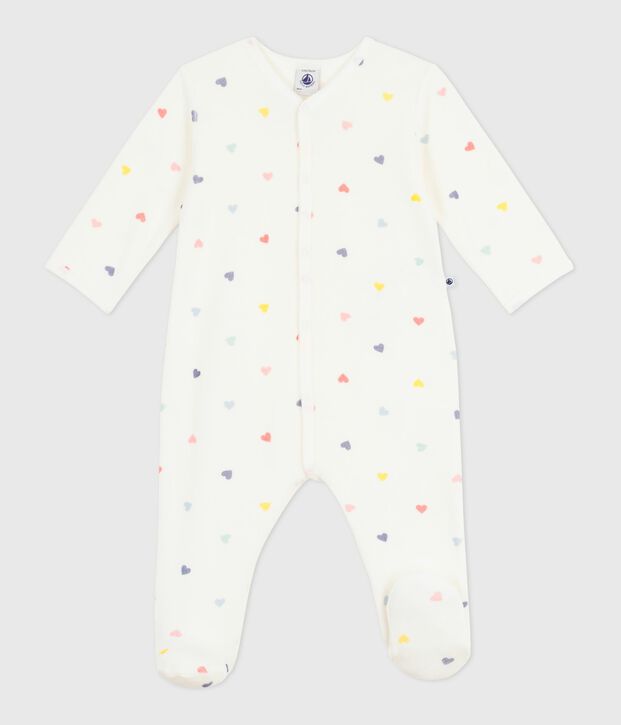 Babies' heart-print velour pyjama suit white/multicolor