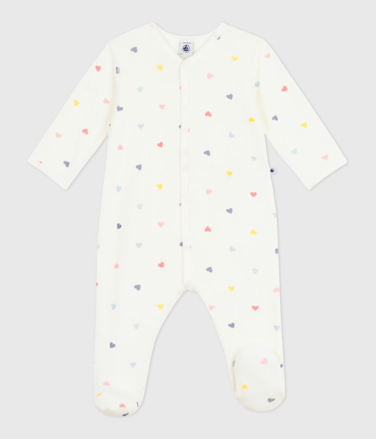 Babies' heart-print velour pyjama suit white/multicolor