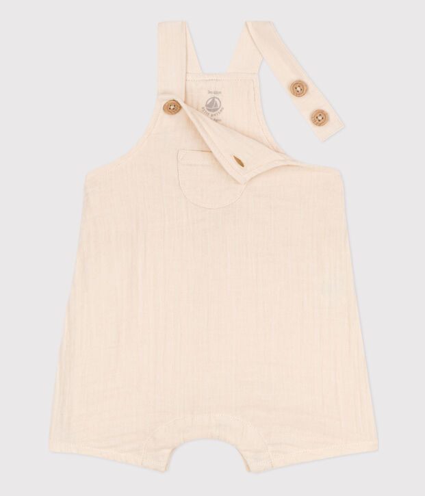 Babies' Cotton Gauze Dungaree Shorts Ecru