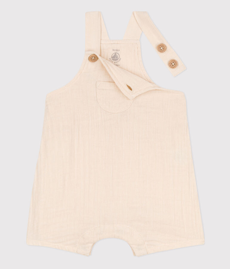 Babies' Cotton Gauze Dungaree Shorts Ecru