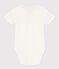Babies' Short-Sleeved Cotton Bodysuit with Collar MARSHMALLOW white