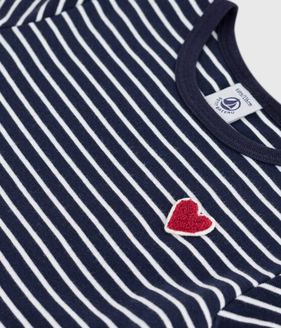 Children's short-sleeved stripy cotton dress SMOKING blue/MARSHMALLOW white