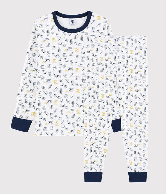Boys' Fleece Bear Pyjamas MARSHMALLOW white/MULTICO white