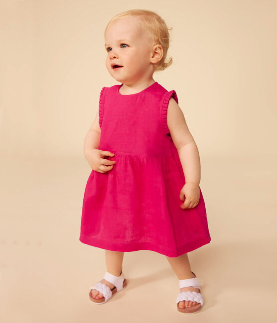 Babies' Sleeveless Linen Dress DELHI pink