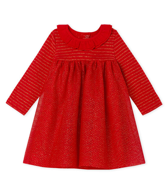 Baby Girls' Long-Sleeved Dual Material Dress TERKUIT red/OR yellow
