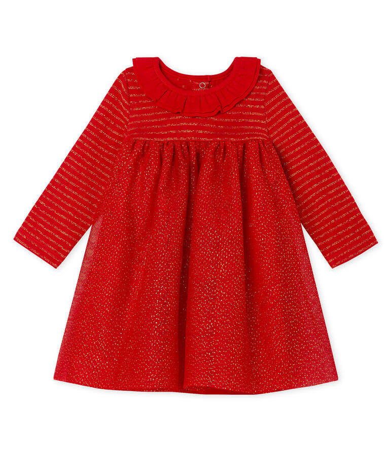 Baby Girls' Long-Sleeved Dual Material Dress red/yellow