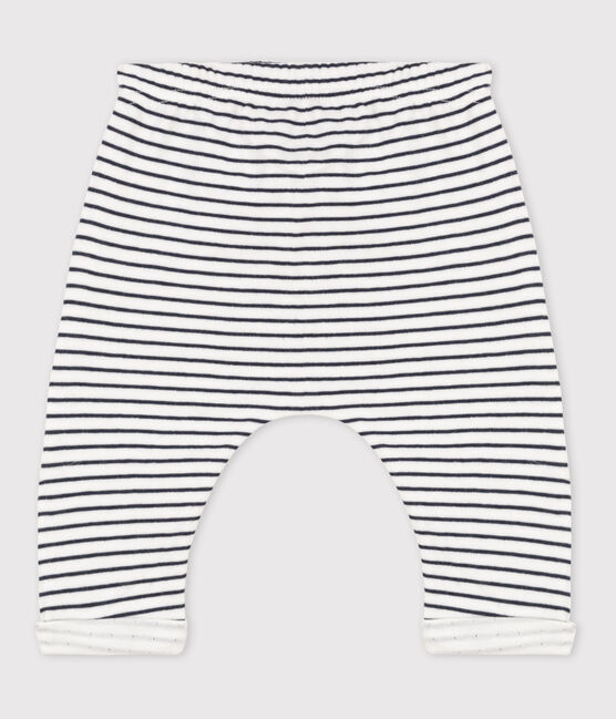 Babies' Sailor Striped Cotton Tube Knit Trousers MARSHMALLOW white/SMOKING blue