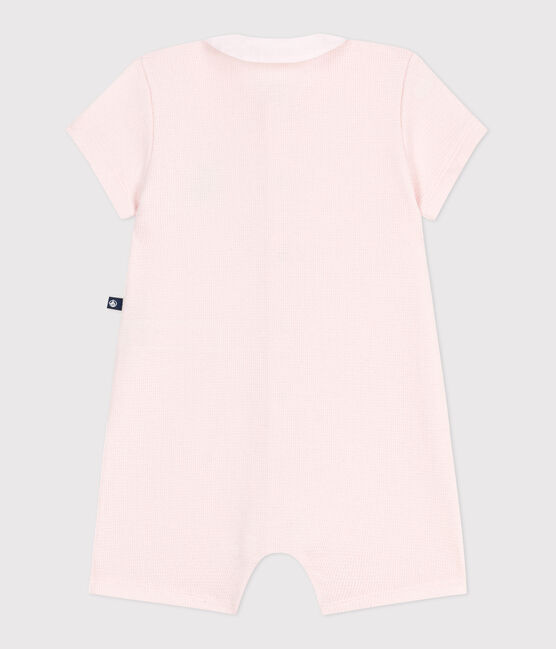 Babies' short cotton playsuit with a Peter Pan collar FLEUR pink