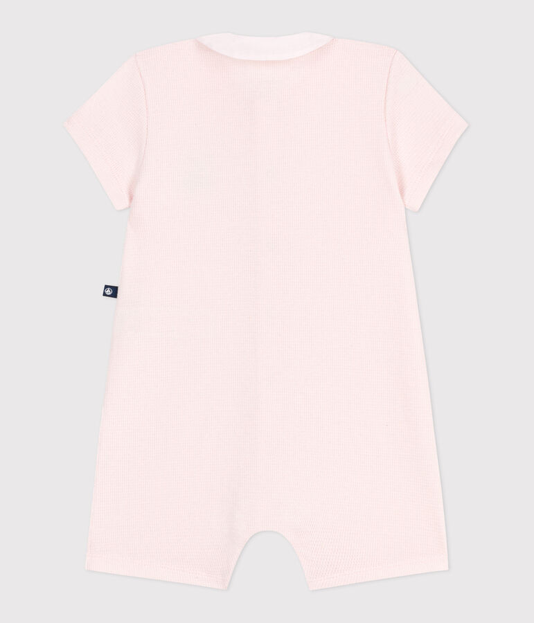 Babies' short cotton playsuit with a Peter Pan collar pink