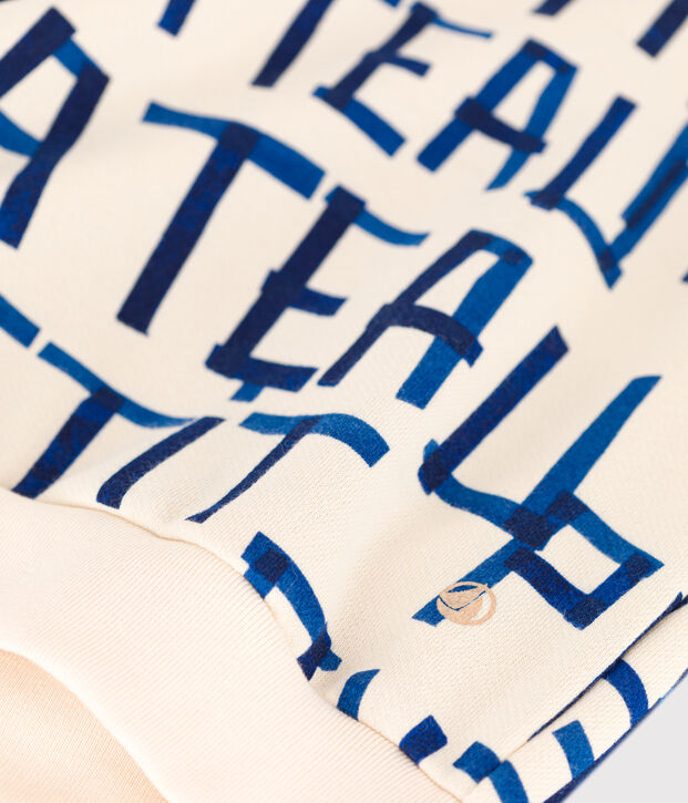 Children's unisex printed fleece sweatshirt Ecru/blue