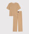 Women's stripy cotton pyjamas CUIVRE brown/MARSHMALLOW