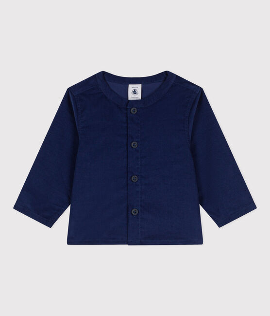 Babies' Long-Sleeved Super Fine Velour Shirt BLEU FONCE