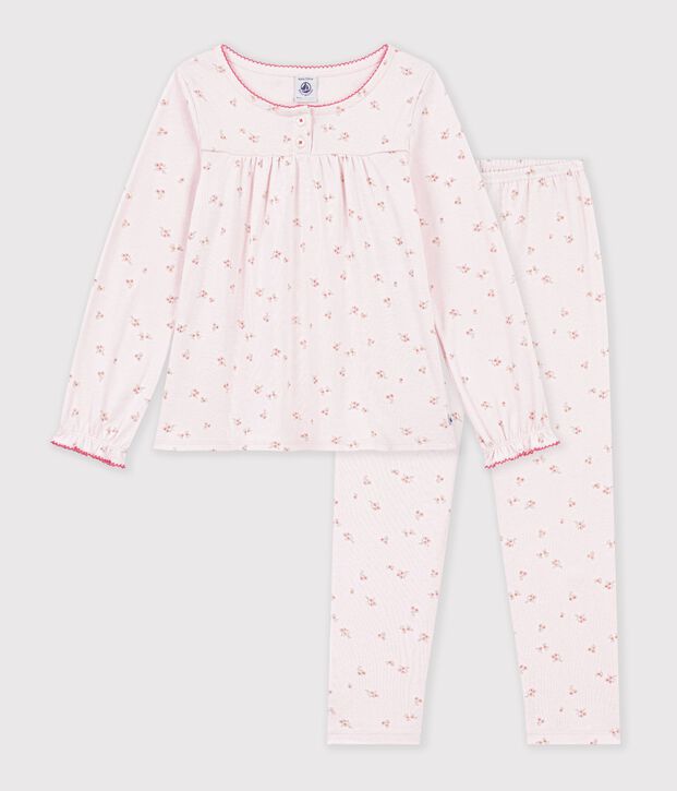 Children's cotton pyjamas with floral ruffles pink/multicolor