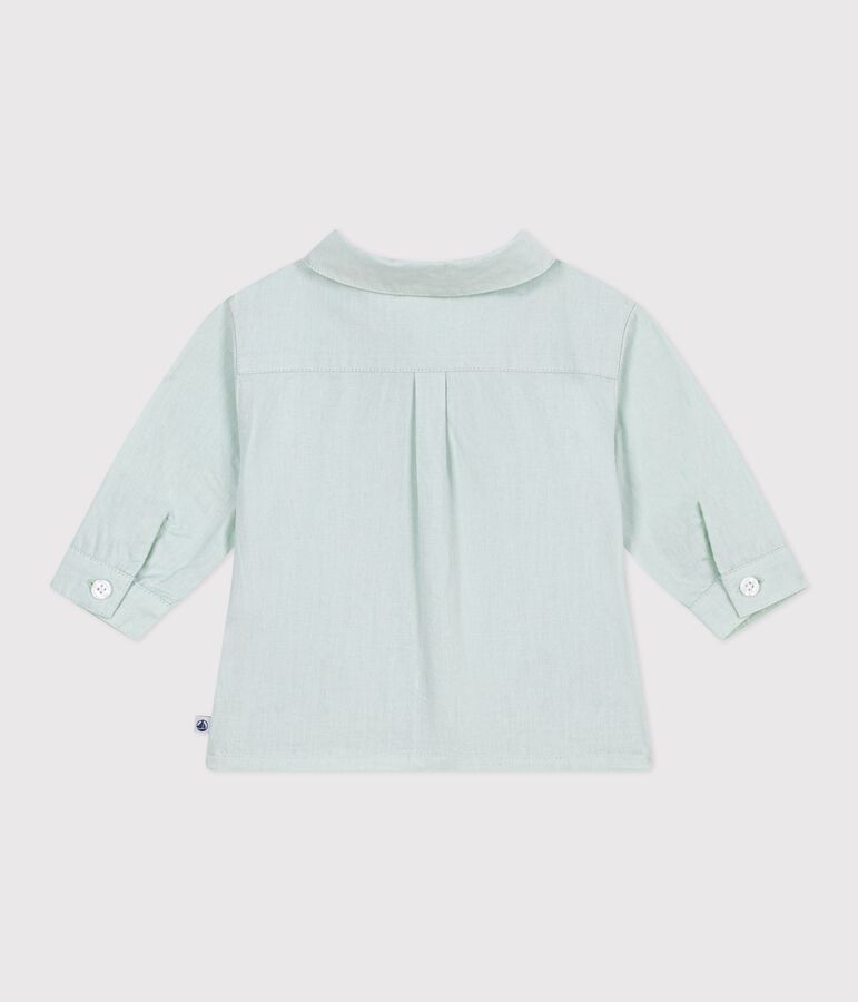 Babies' long-sleeved plain cotton/linen shirt blue