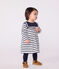 Babies' Breton stripe dress in thick cotton with long sleeves MARSHMALLOW white/SMOKING blue
