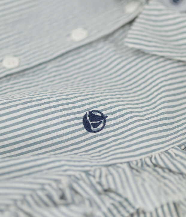 Girls' Sleeveless Organic Seersucker green/white