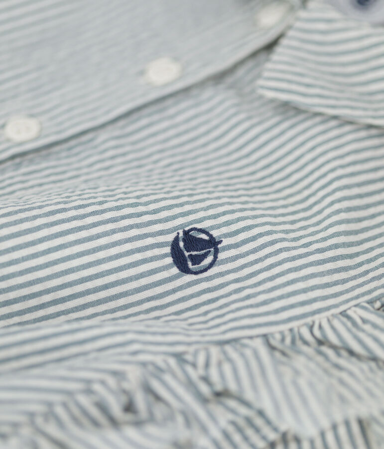 Girls' Sleeveless Organic Seersucker BRUT blue/MARSHMALLOW white