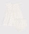 Babies' white cotton dress and bloomers printed with spots MARSHMALLOW white/MULTICO white