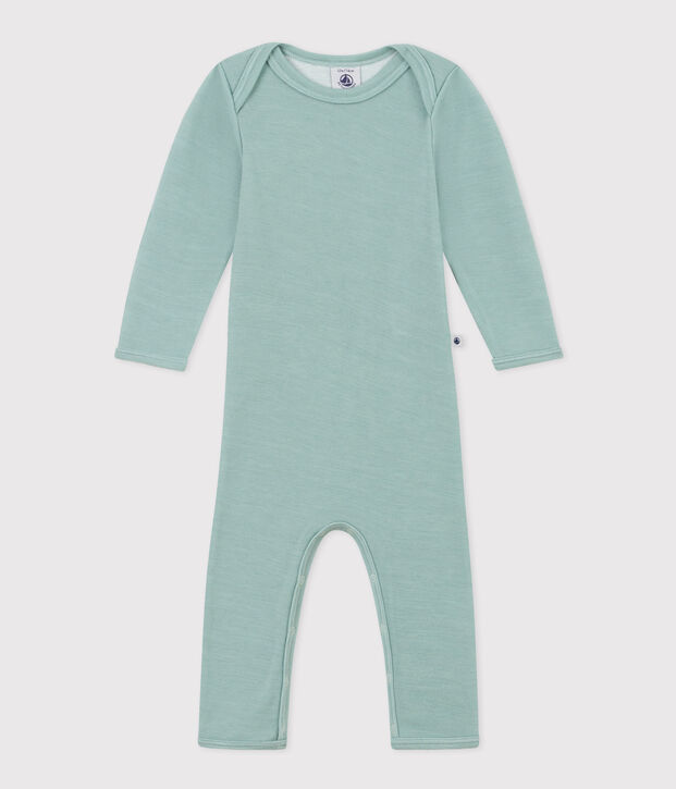 Babies' Long Cotton/Wool Bodysuit green