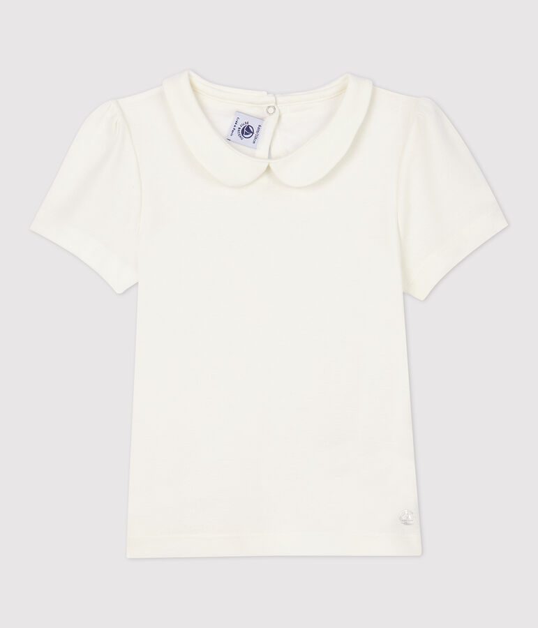 Girls' Short-Sleeved Cotton T-Shirt MARSHMALLOW white