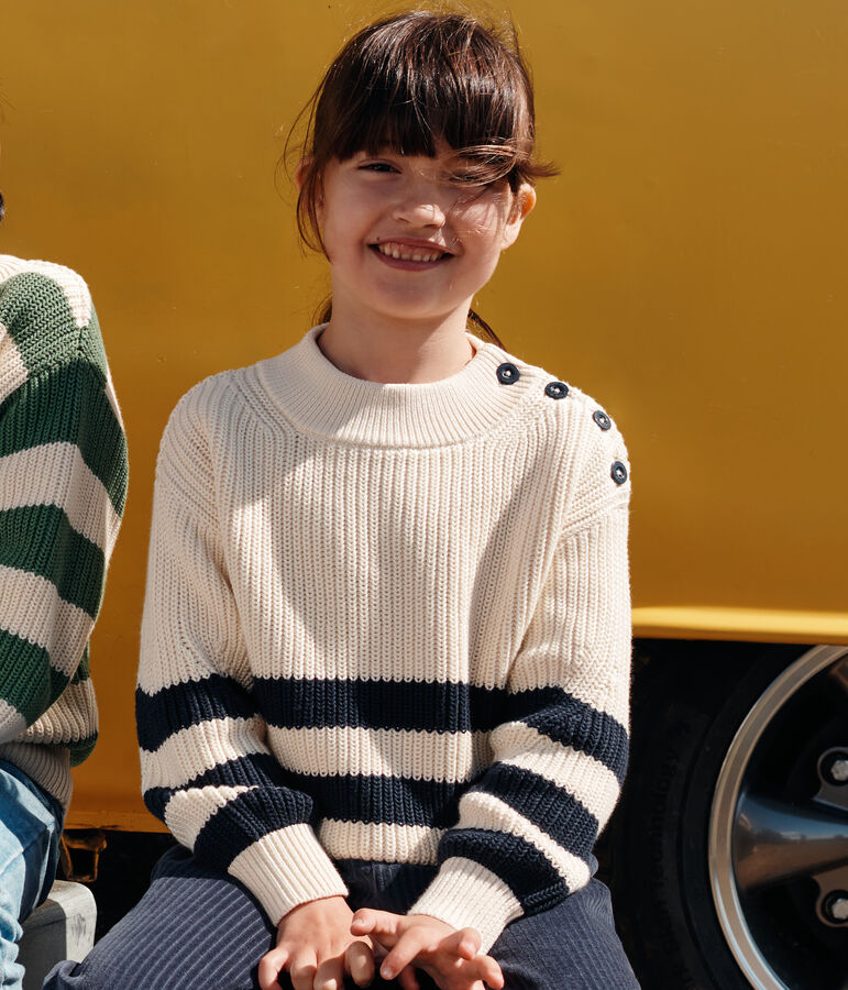 Girls' cotton jumper Ecru/blue