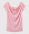 Women's iridescent linen tee with cowl neck at the back BABYLONE pink/ARGENT grey