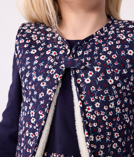 Children's sleeveless cardigan in printed cotton poplin and sherpa SOIR blue/MULTICO