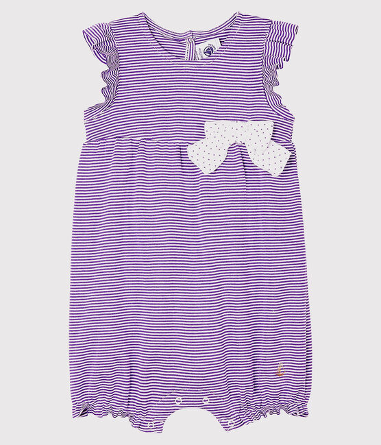 Baby girl's pinstriped playsuit REAL purple/MARSHMALLOW white