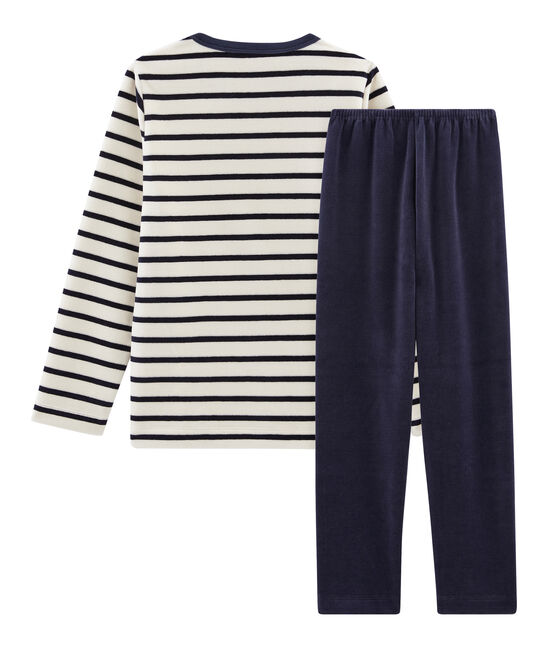 Boys' Velour Pyjamas SMOKING blue/COQUILLE beige