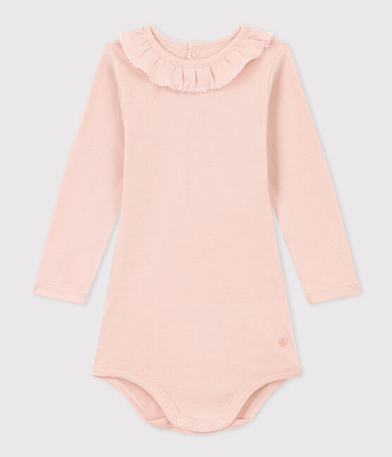 Babies' Long-Sleeved Cotton Bodysuit With Ruff Collar SALINE pink
