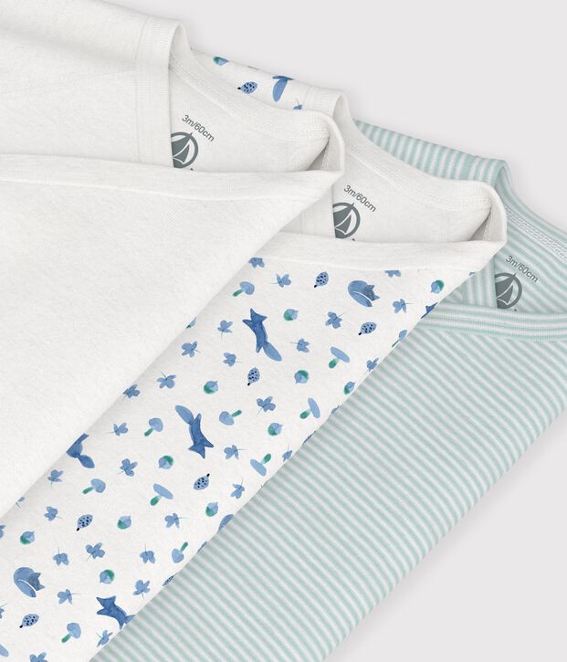 Pack of babies' long-sleeved printed cotton wrapover bodies multicolor