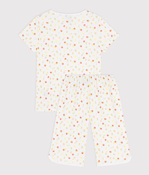 Children's cotton capri pyjamas printed with fruit white/multicolor