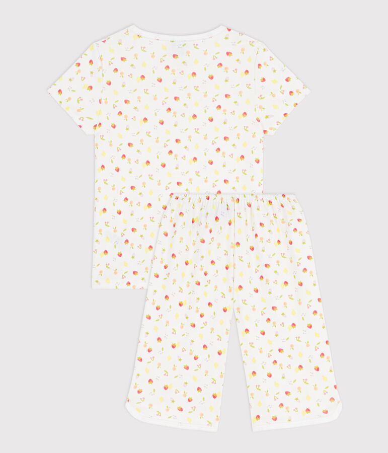 Children's cotton capri pyjamas printed with fruit MARSHMALLOW white/MULTICO white