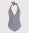 Women's one-piece striped swimsuit MEDIEVAL blue/MARSHMALLOW white
