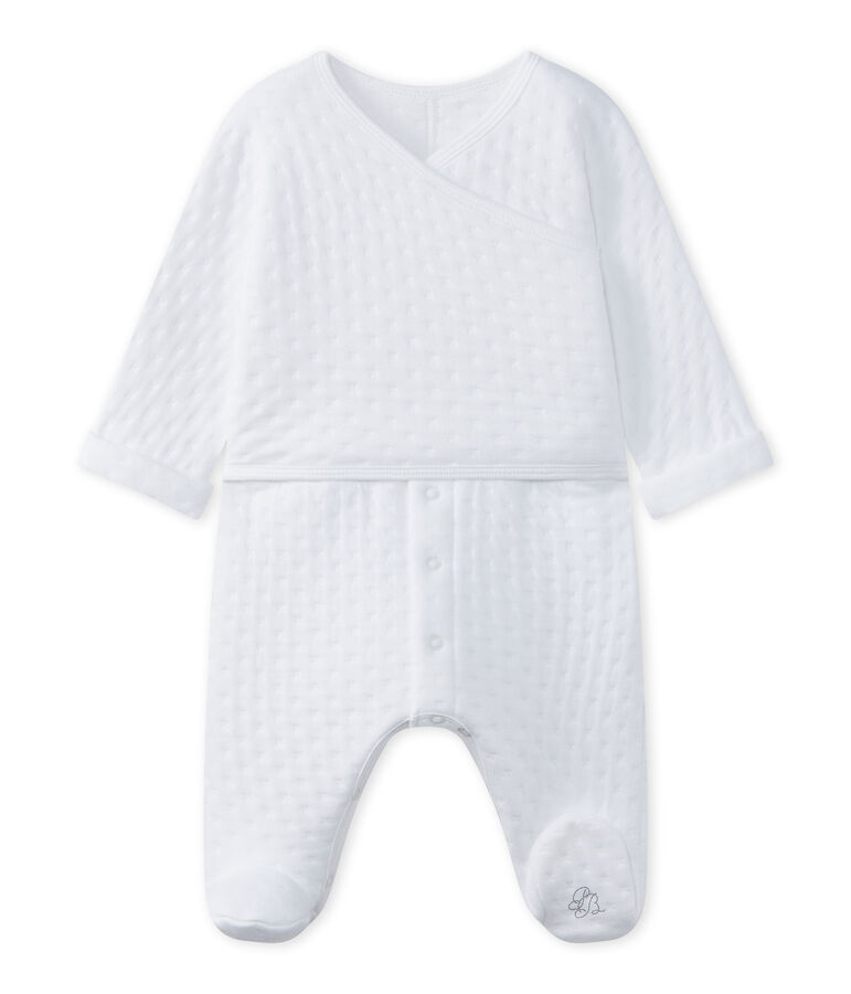 Baby's unisex sleepsuit in quilted tube knit white