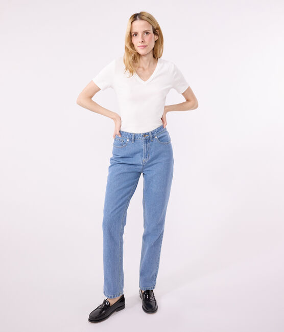 Women's iconic plain short-sleeved rib knit T-shirt ECUME white