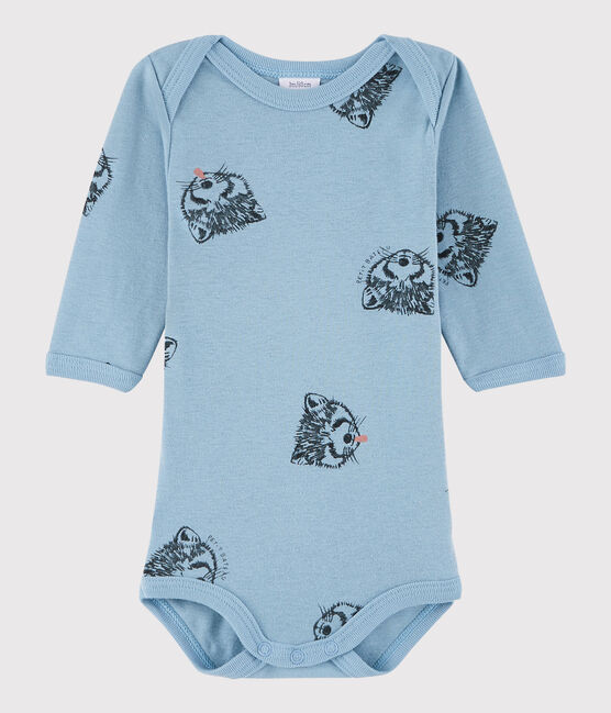 Unisex Babies' Long-Sleeved Bodysuit ACIER blue/MULTICO white