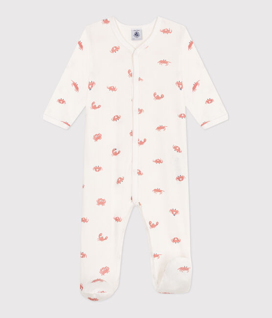 Babies' crab pattern cotton pyjamas MARSHMALLOW white/MULTICO white