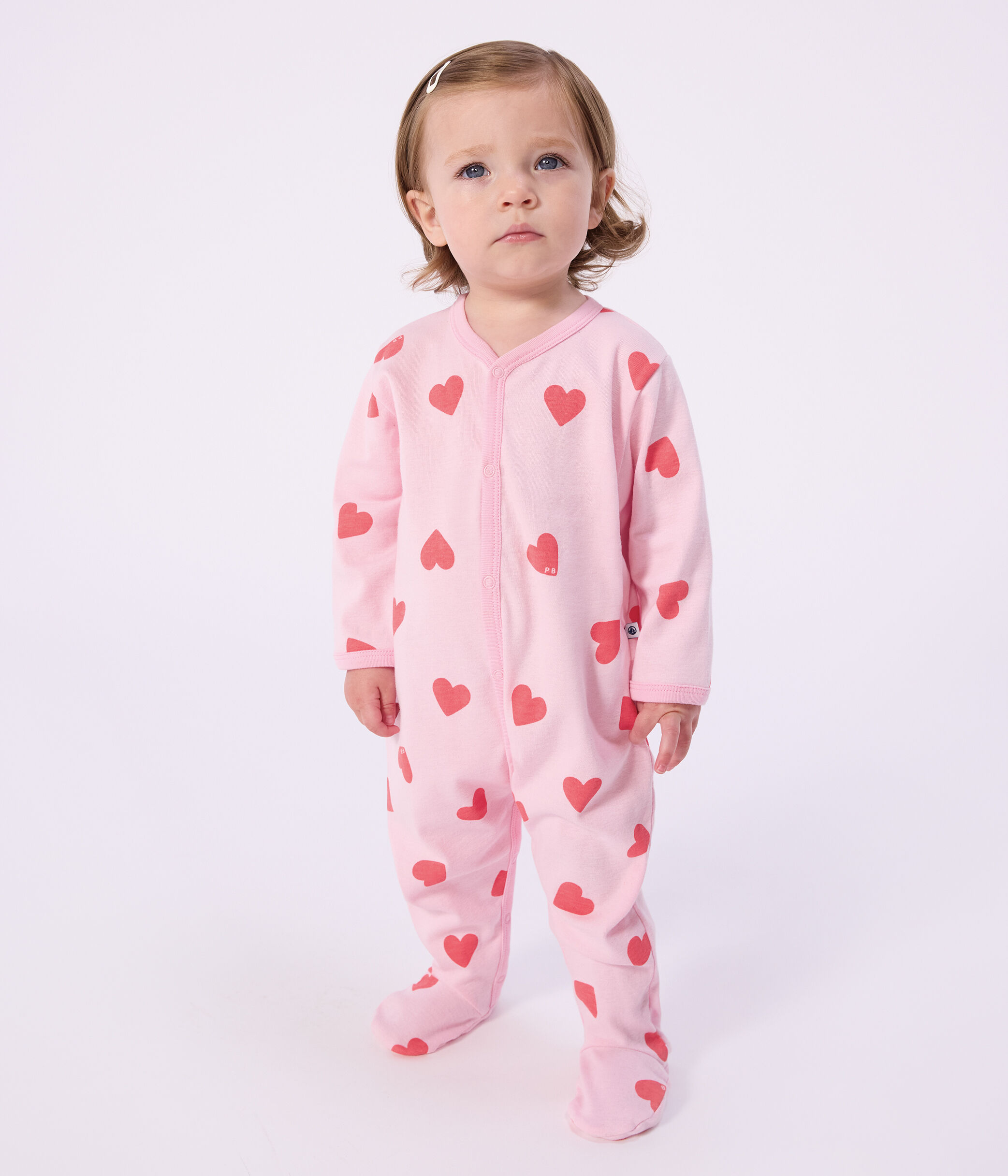 Babies' heart-print cotton pyjama suit pink/orange