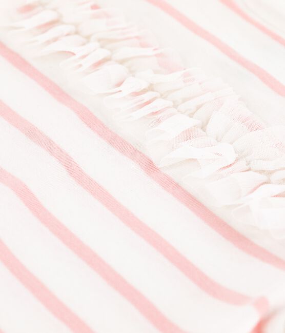 Girls' Short-Sleeved Cotton T-Shirt MARSHMALLOW white/MINOIS pink
