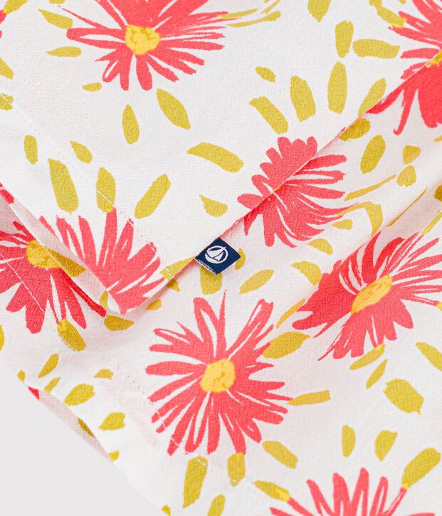 Babies' short-sleeved printed cotton dress white/multicolor