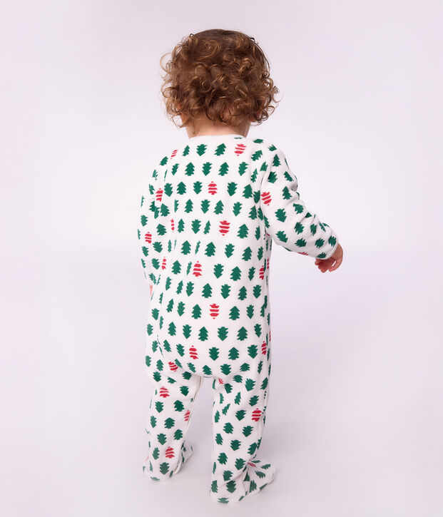 Babies' fir tree design velour pyjama suit white/multicolor