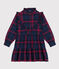 Girls' long-sleeved checked dress in checked cotton flannel SMOKING blue/MULTICO white