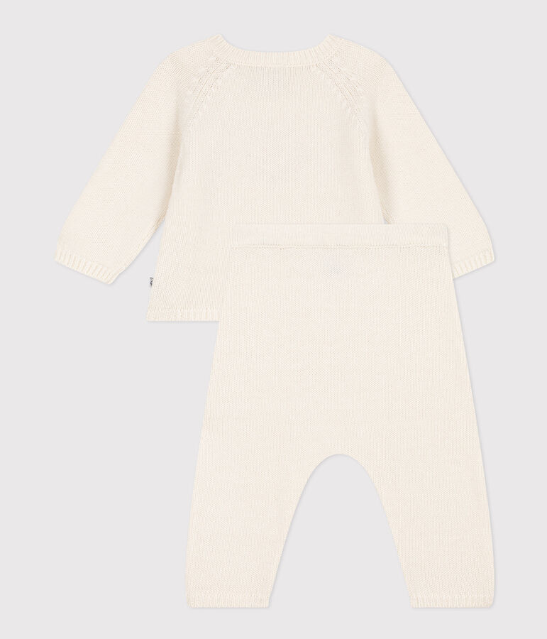 Babies' Wool/Cotton Heart Patterned Knit 2-Piece Outfit white/red
