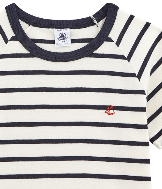 Unisex Rib Knit Short Pyjamas with Sailor Stripes MARSHMALLOW white/SMOKING blue