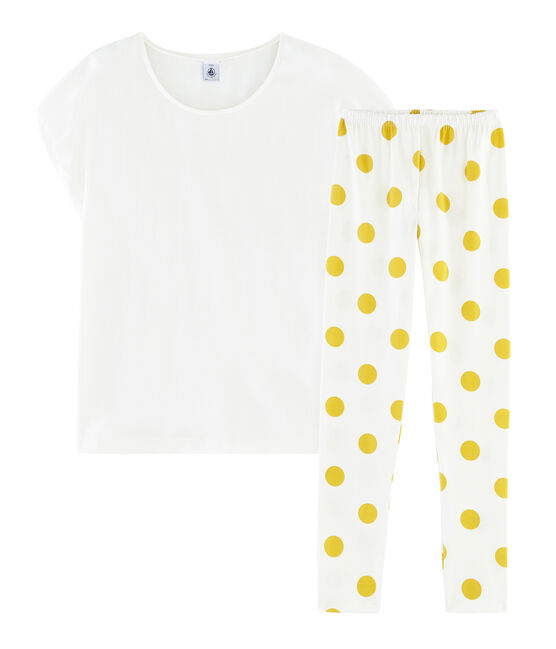 Girls' Ribbed Pyjamas MARSHMALLOW white/BLE yellow