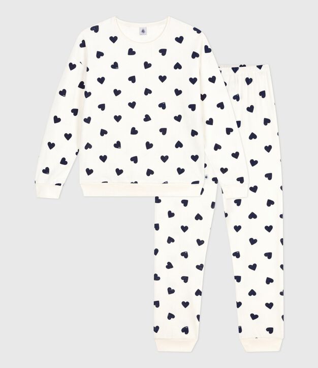 Women's cotton terry pyjamas printed with hearts blue/blue