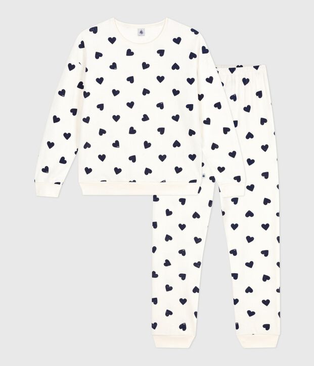 Women's cotton terry pyjamas printed with hearts blue/blue