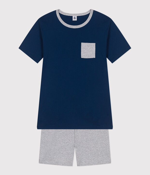 Children's short pyjamas in plain cotton blue/grey